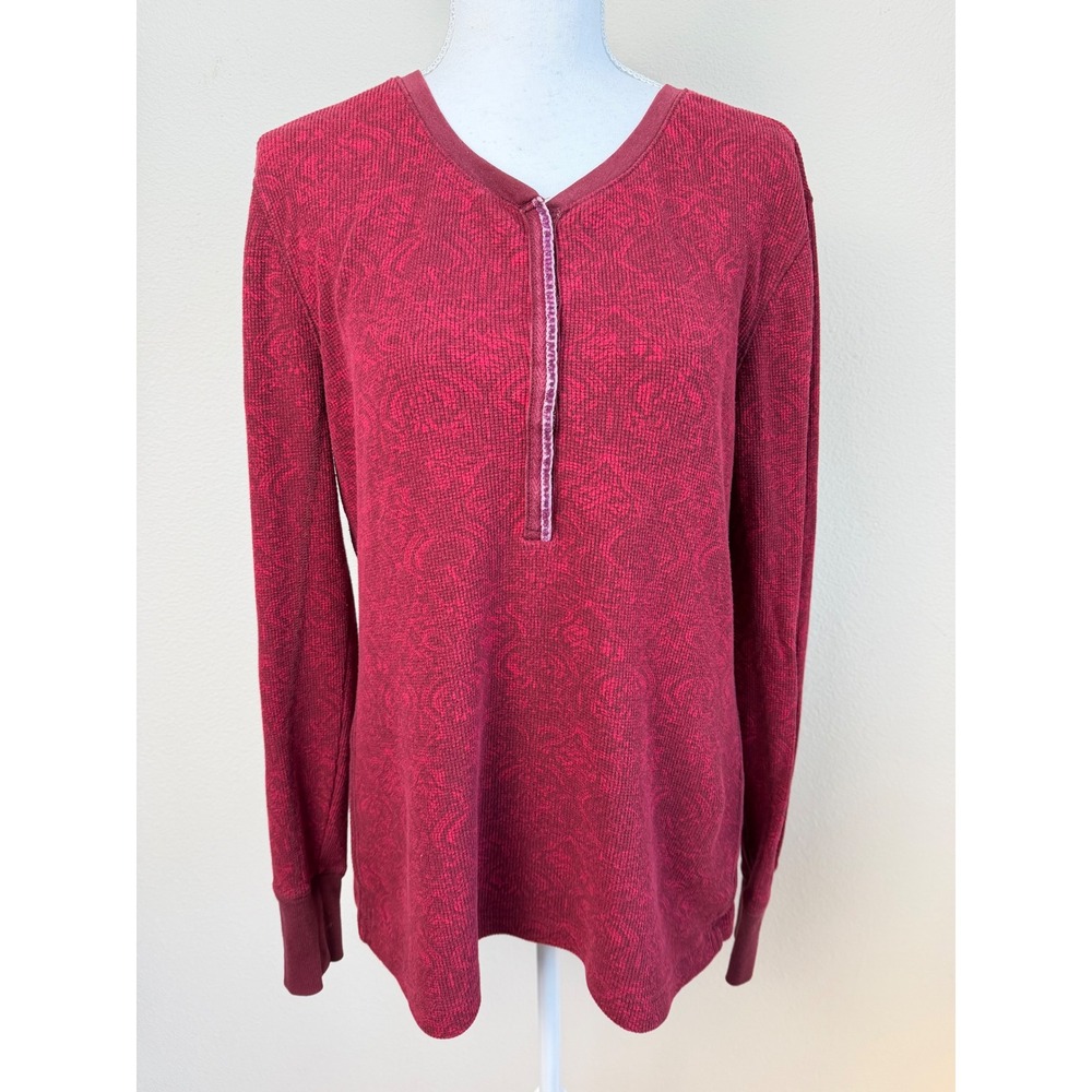 Eddie Bauer Womens Large Thermal Waffle Knit Henley Snap Long Sleeve Y2K Vampire